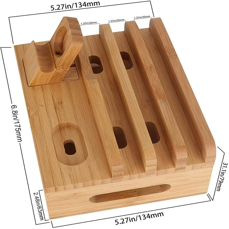 Bamboo Charging Station – 5-Port USB Organizer with Cable Set