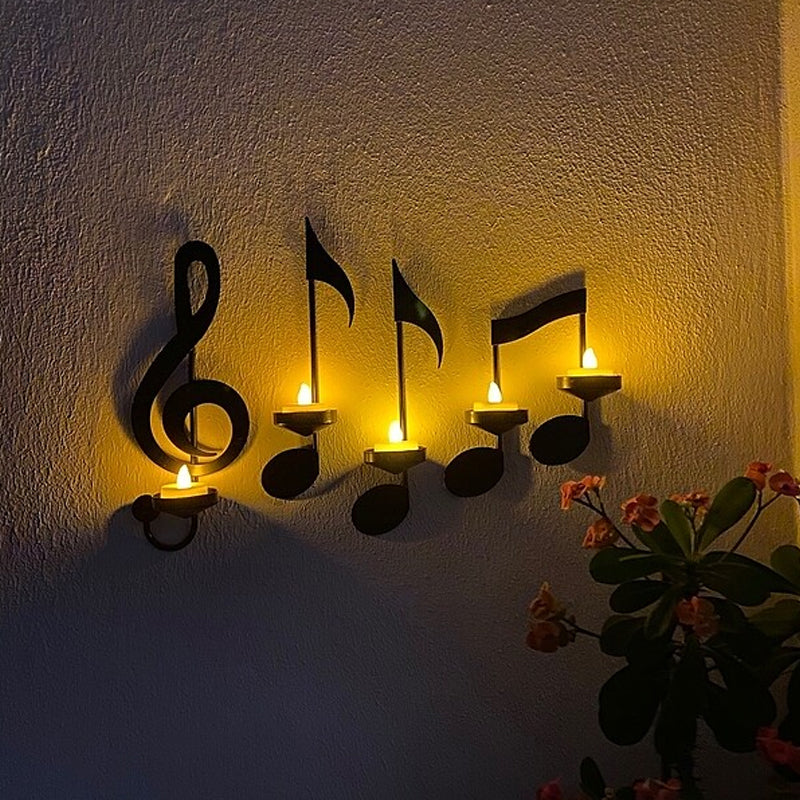 Black Music Note Wall Candle Holder - Elegant Home Decor