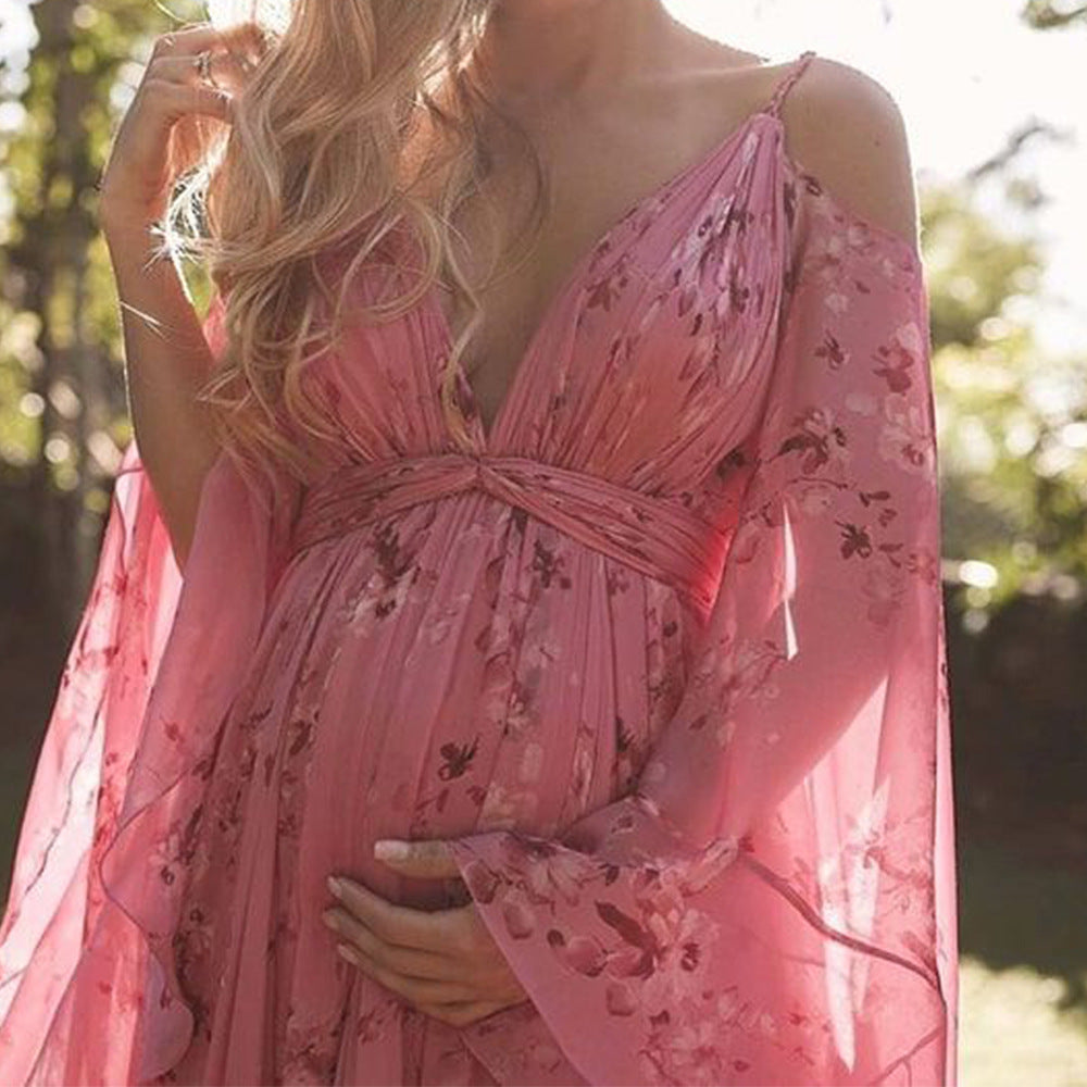 Chic Autumn Pink Dress with Flared Sleeves