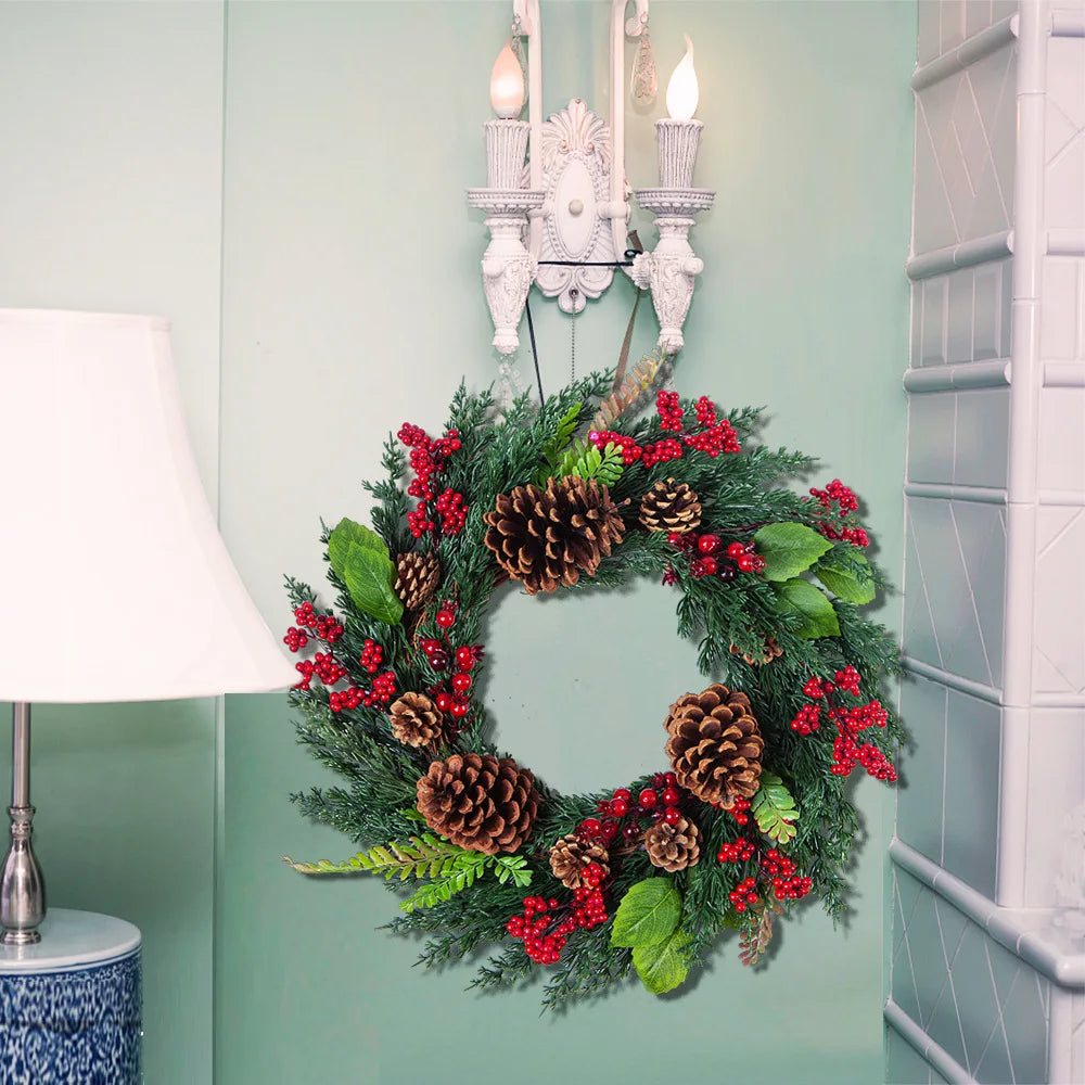 Christmas Wreath with Red Berries and Cypress Leaves – Festive Holiday Decor