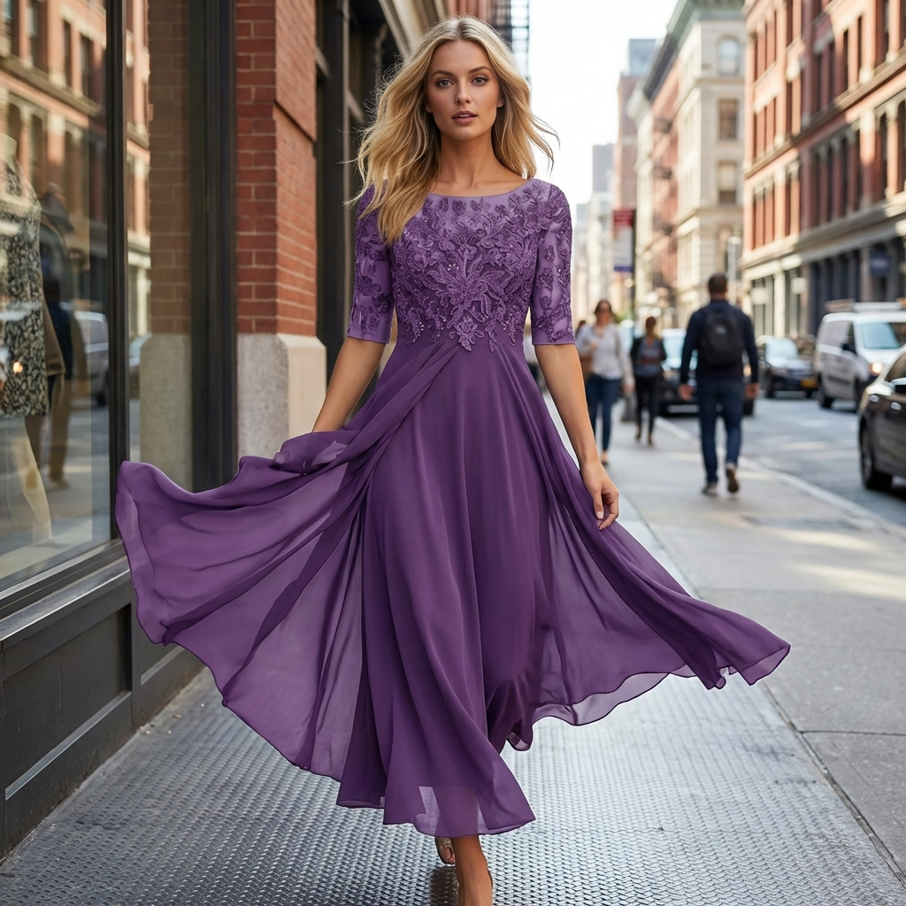Elegant Midi Dress with Detail and Flowy Skirt for Festive Occasions
