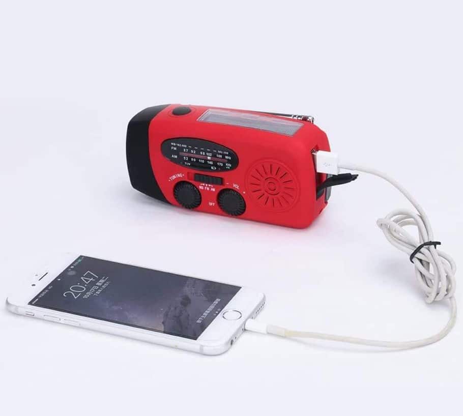 Emergency AM/FM Radio with Built-In Solar Panel, Flashlight, Power Bank & Hand Crank