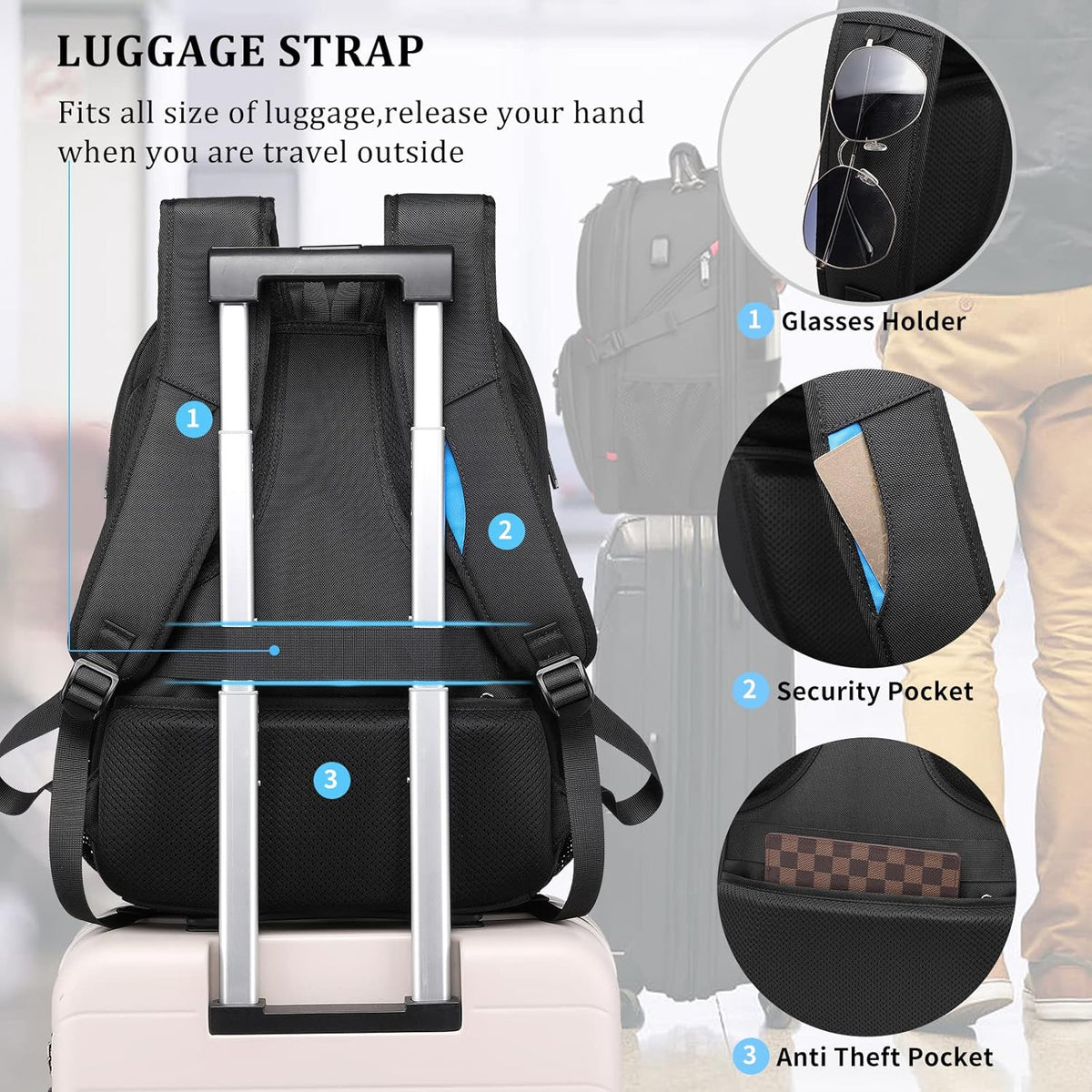 Extra-Large Unisex Water-Resistant 50L Travel Laptop Backpack