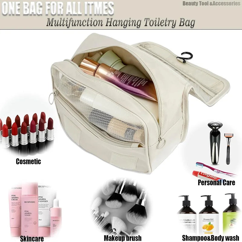 Hanging Toiletry Bag with 6 Compartments and Wet Pocket – Compact, Versatile and Water-Resistant Polyester