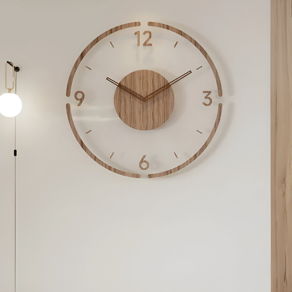 Large Modern Wall Clock with Silent Mechanism – Natural Wood Design for Stylish Interiors