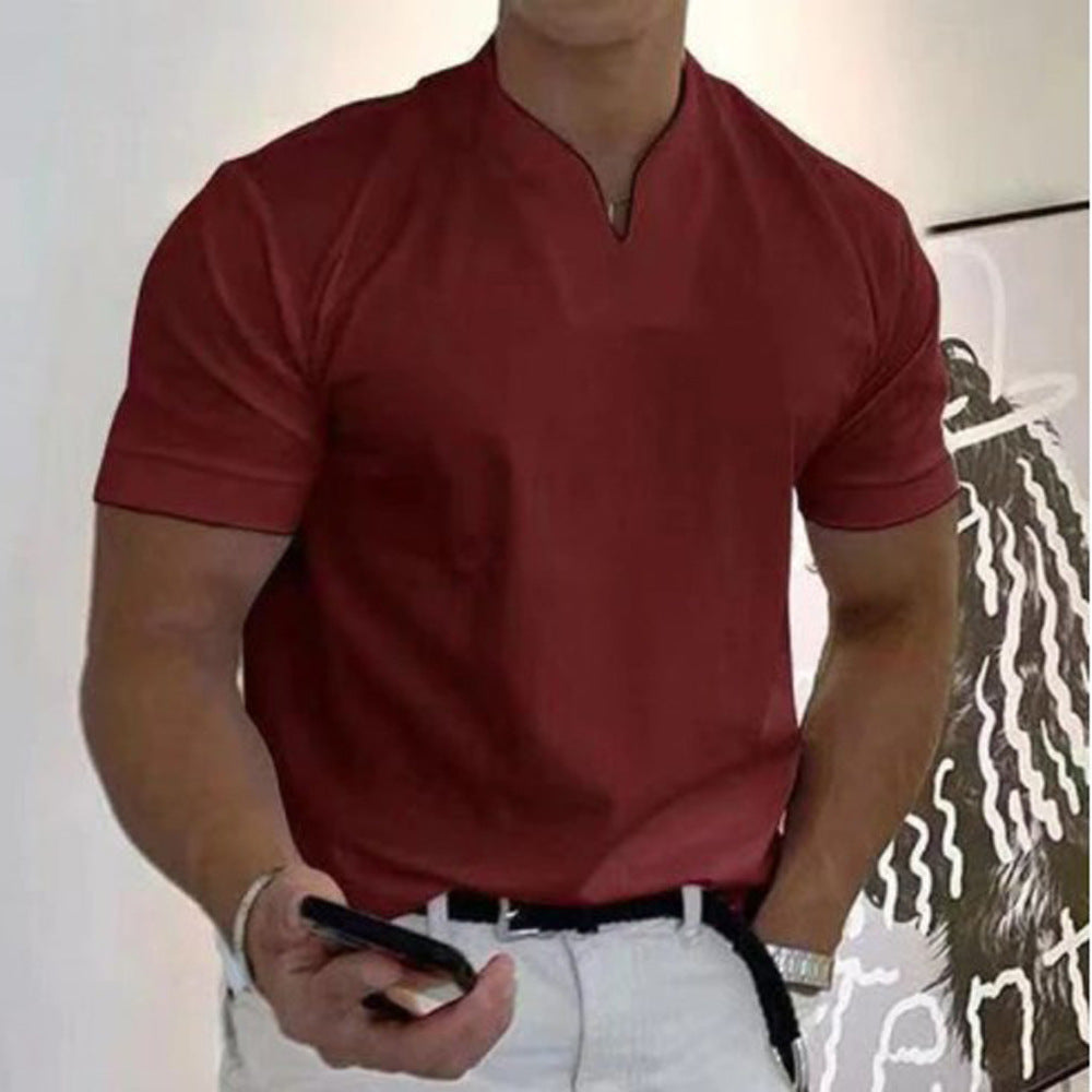Men's Band Collar Pocket T-Shirt