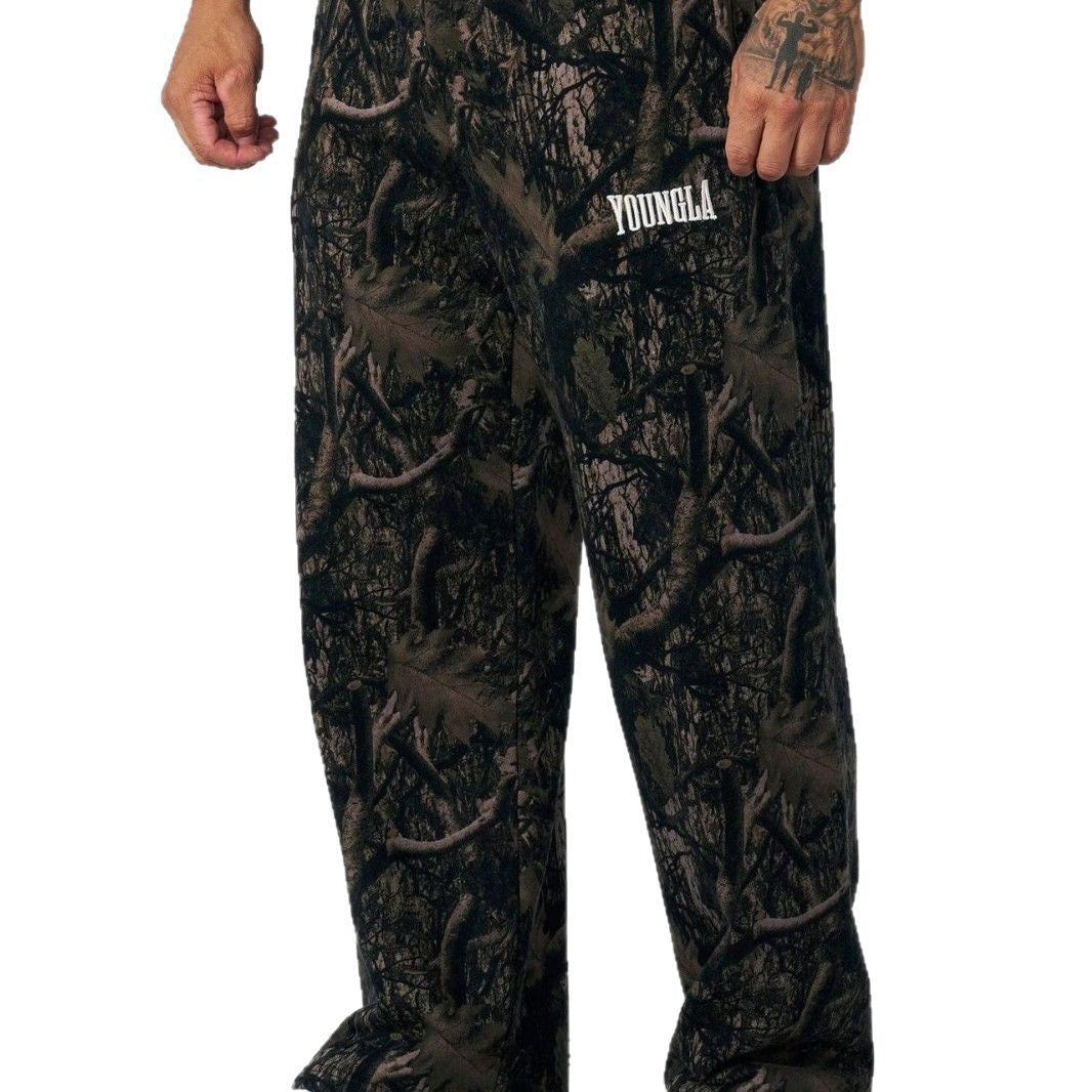 Men's Loose Camouflage Jogging Pants with Elastic Comfort Waistband and Thigh Logo