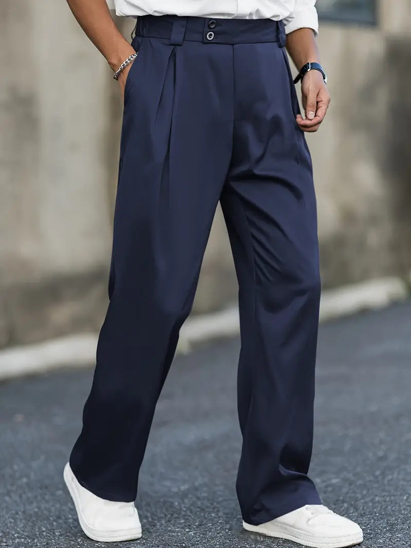Men's Loose Pleated Trousers with Double Closure