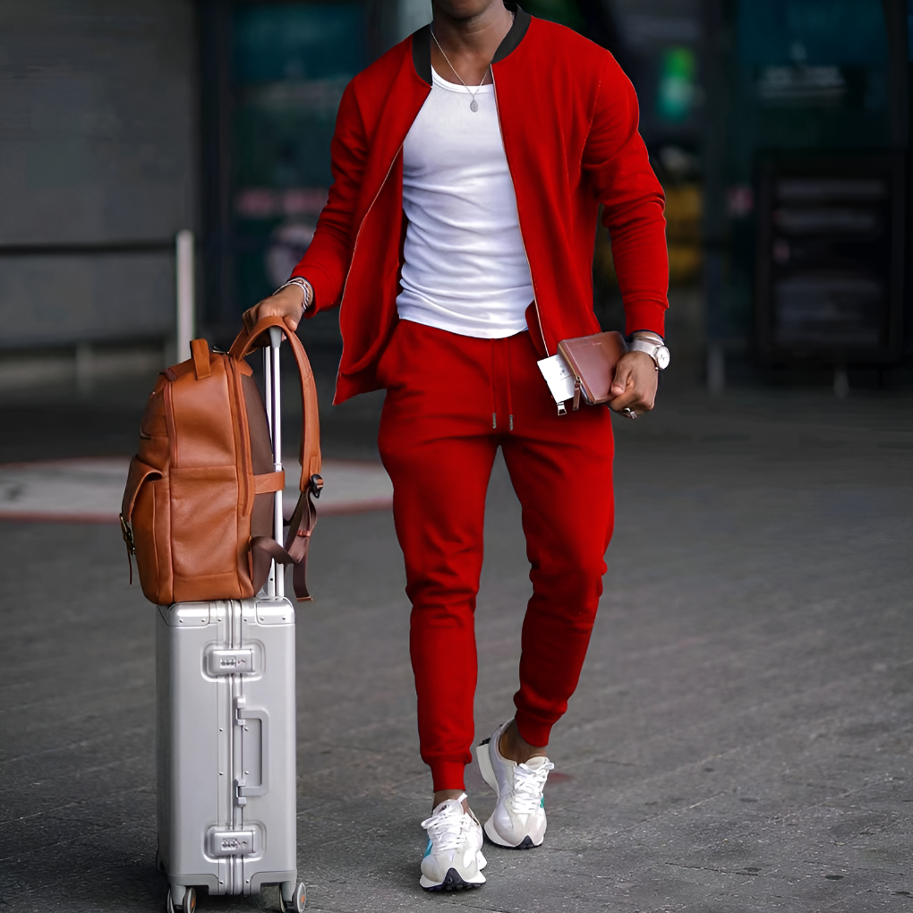 Men's Tracksuit Set with Zip-Up Jacket and Trousers