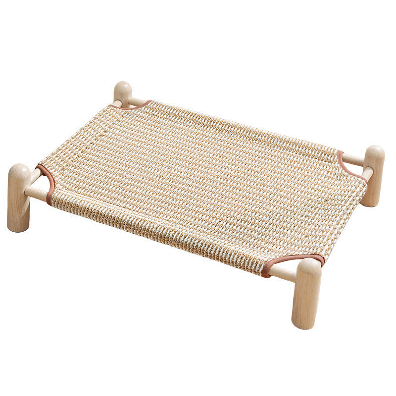 Raised Wooden Pet Bed with Breathable Woven Cover