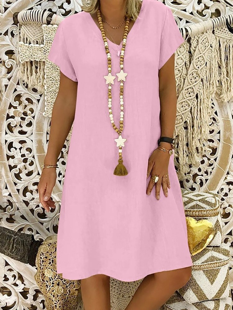 Short Sleeve V-Neck A-Line Summer Mini Dress