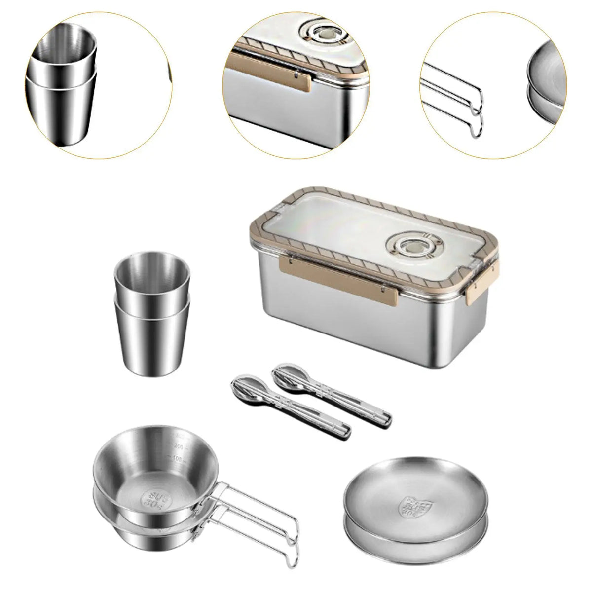Stainless Steel Camping Tableware Set with Storage Box