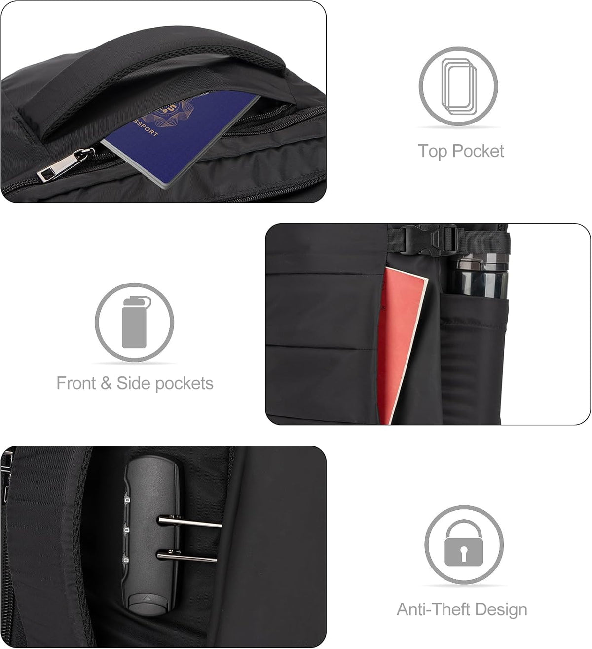 Water-Resistant Travel Laptop Backpack with USB Port & Anti-Theft Lock - 40L