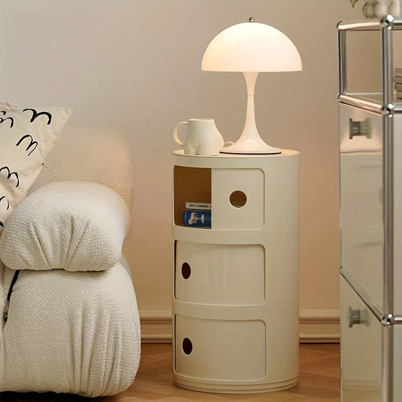 White Round Nightstand Storage Cabinet