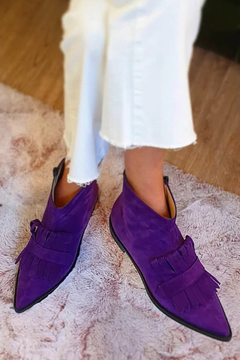 Women's Pointed-Toe Fringe Slip-On Ankle Boots