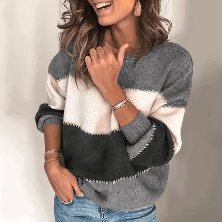Women's Relaxed Fit Crew Neck Sweater with Cuffs