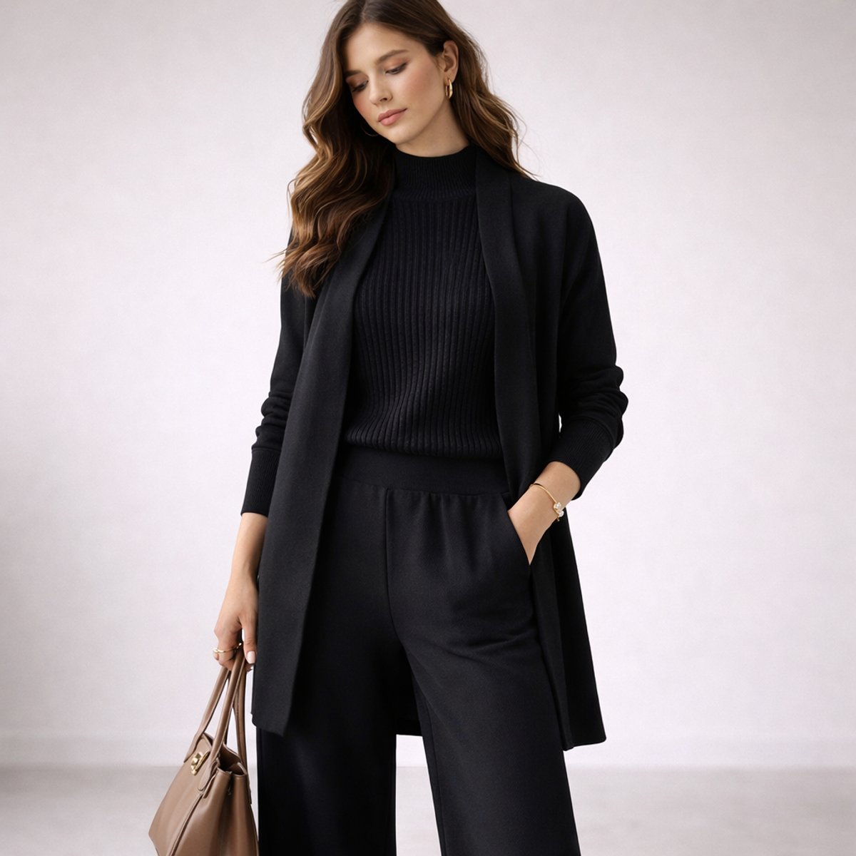 Women's Relaxed-Fit Three-Piece Set with Cardigan