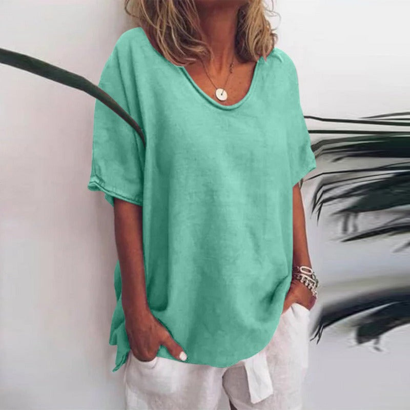 Women's Relaxed V-Neck Elbow-Sleeve Blouse