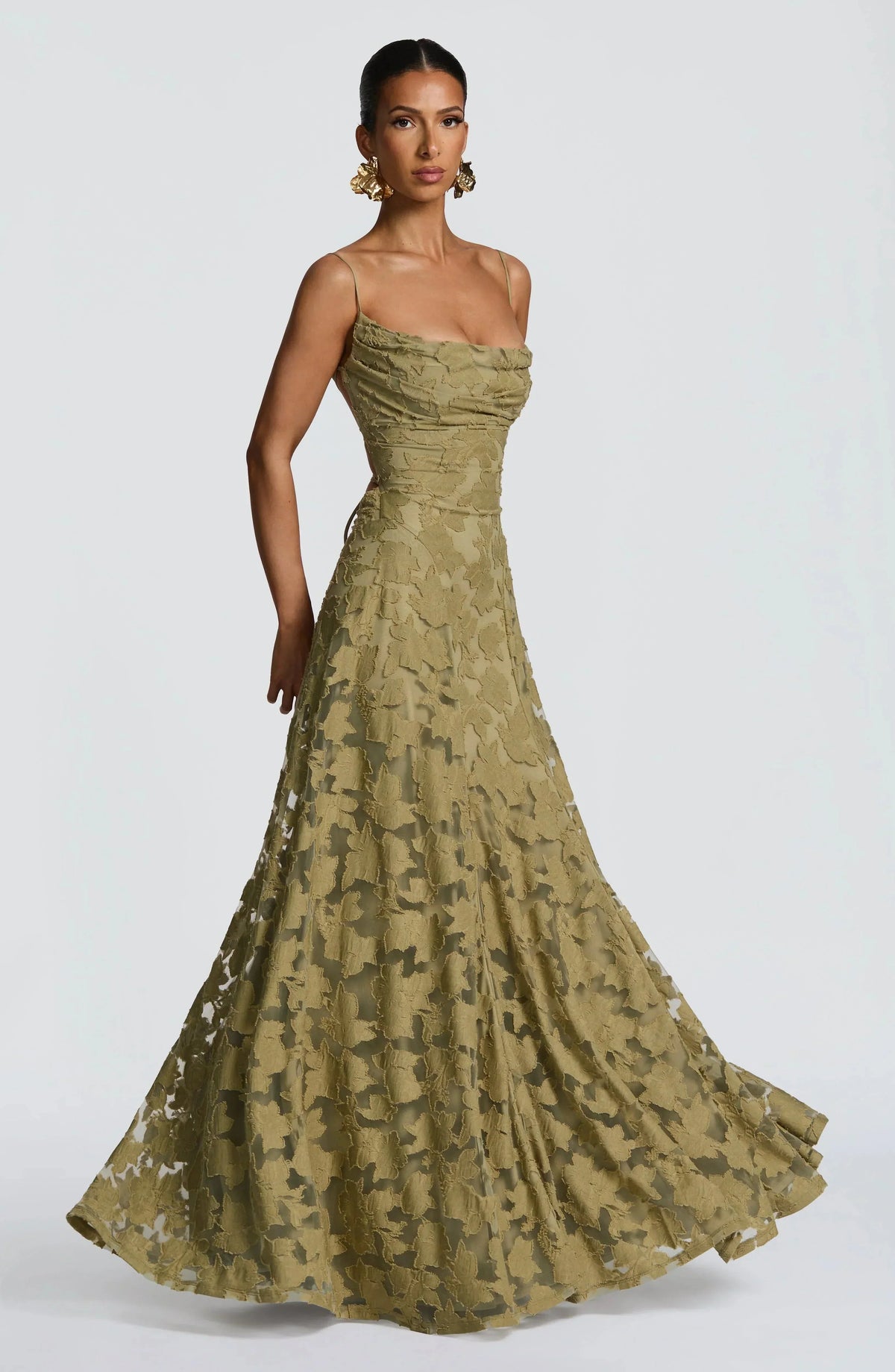 Women's Sleeveless Cowl Neck Maxi Dress with Floral Pattern