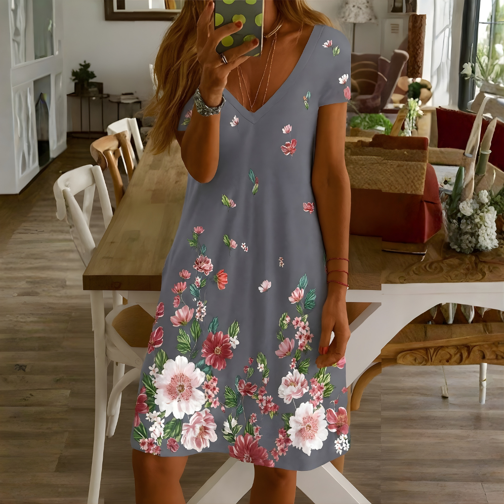 Women's V-Neck A-Line Midi Dress