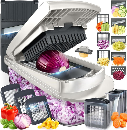10-in-1 Vegetable Chopper with 8 Blades for Slicing, Chopping, and Grating