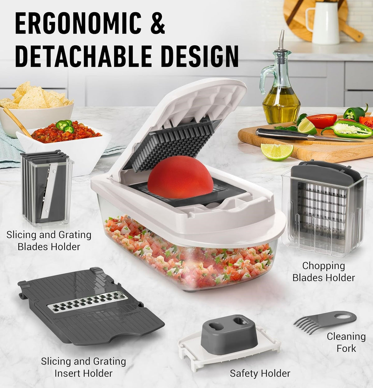 10-in-1 Vegetable Chopper with 8 Blades for Slicing, Chopping, and Grating