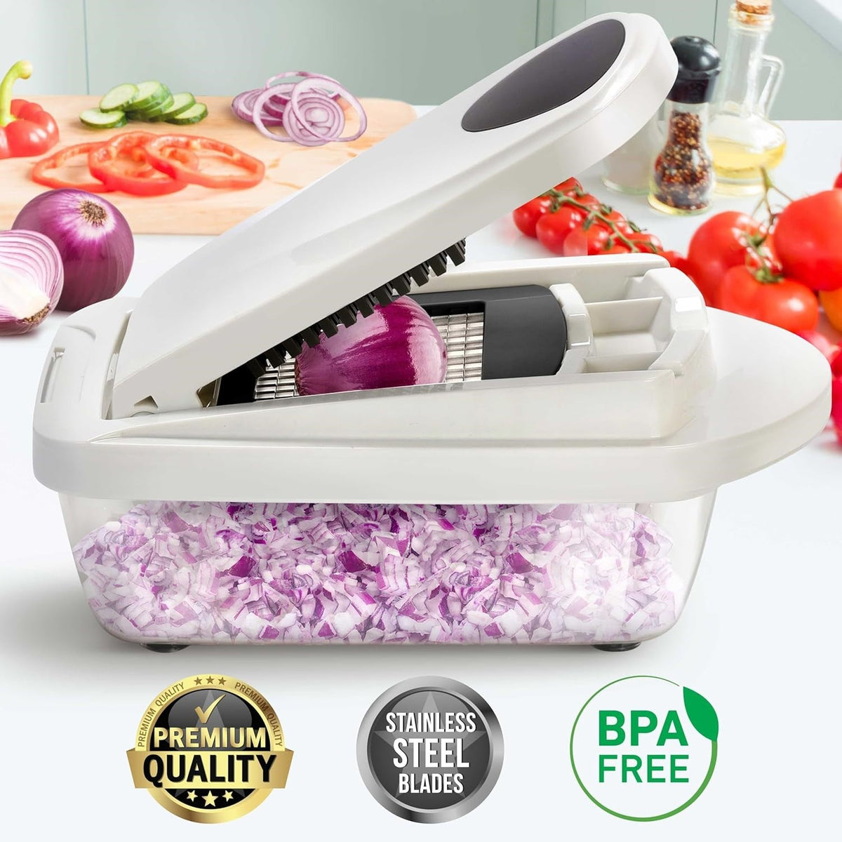 10-in-1 Vegetable Chopper with 8 Blades for Slicing, Chopping, and Grating