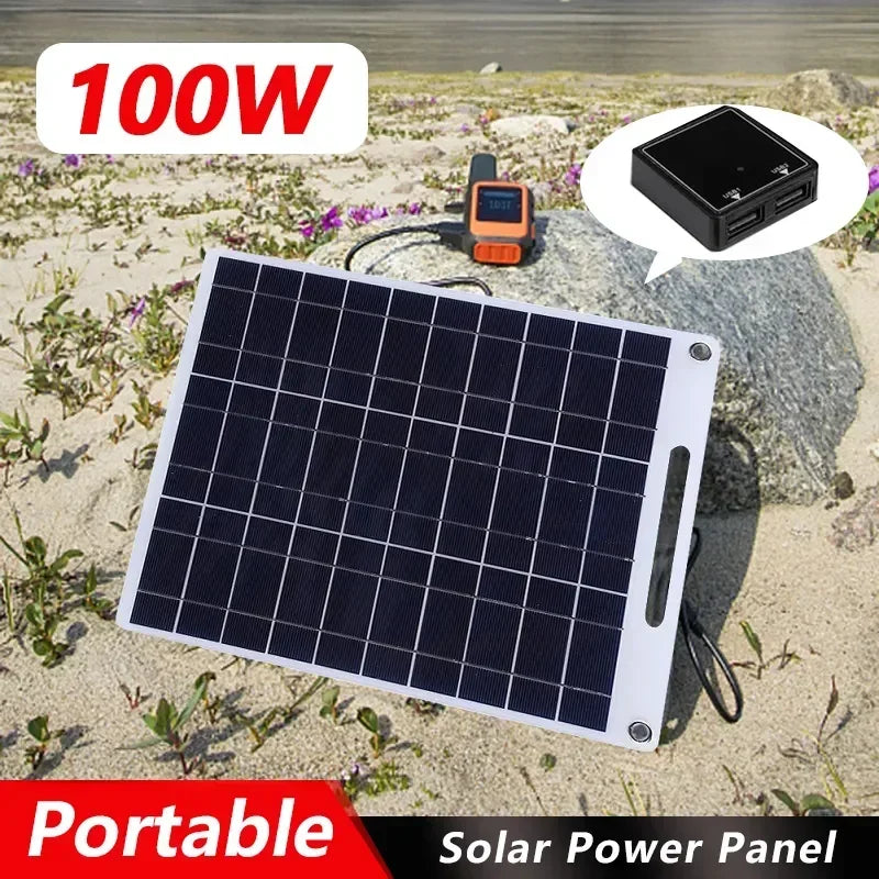 100W 5V Waterproof Solar Panel Charger with Dual USB for Outdoor & Camping