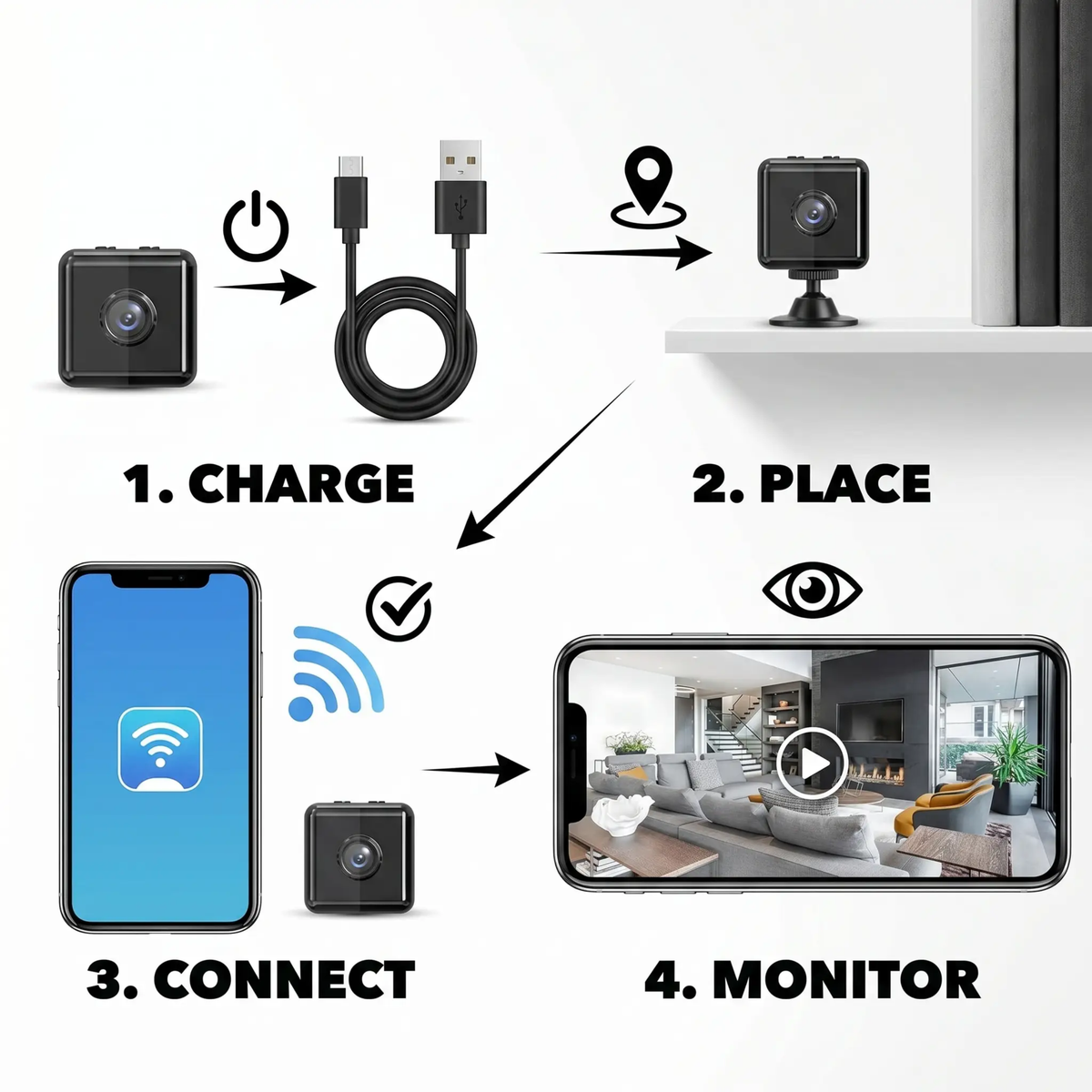 1080P Wireless WiFi Security Camera - Weather-Resistant, App-Controlled Indoor and Outdoor Surveillance, Compact Closed-Circuit Camera