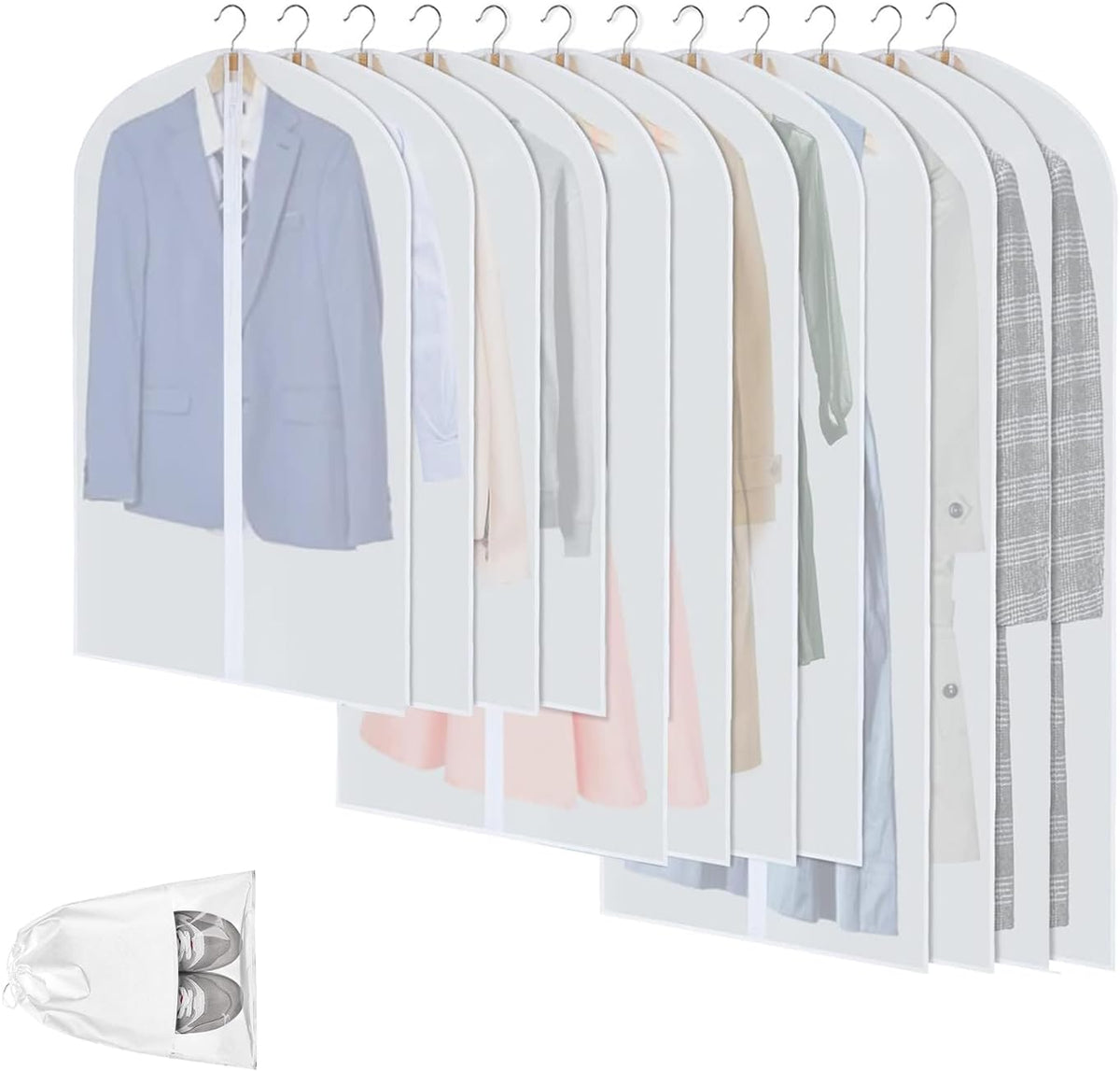 12-Piece Set Translucent PEVA Dustproof Garment Bags