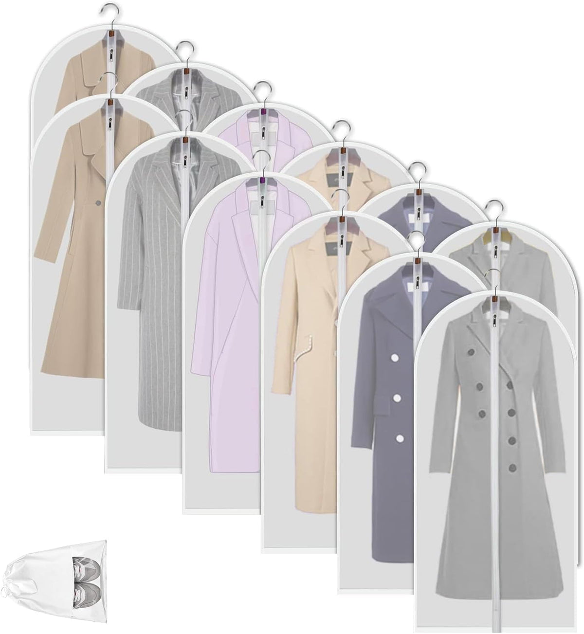 12-Piece Set Translucent PEVA Dustproof Garment Bags