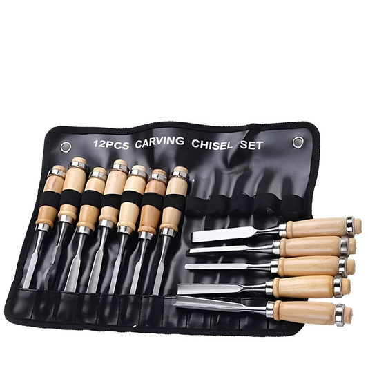 12-Piece Wood Carving Set with Ergonomic Grip Tools