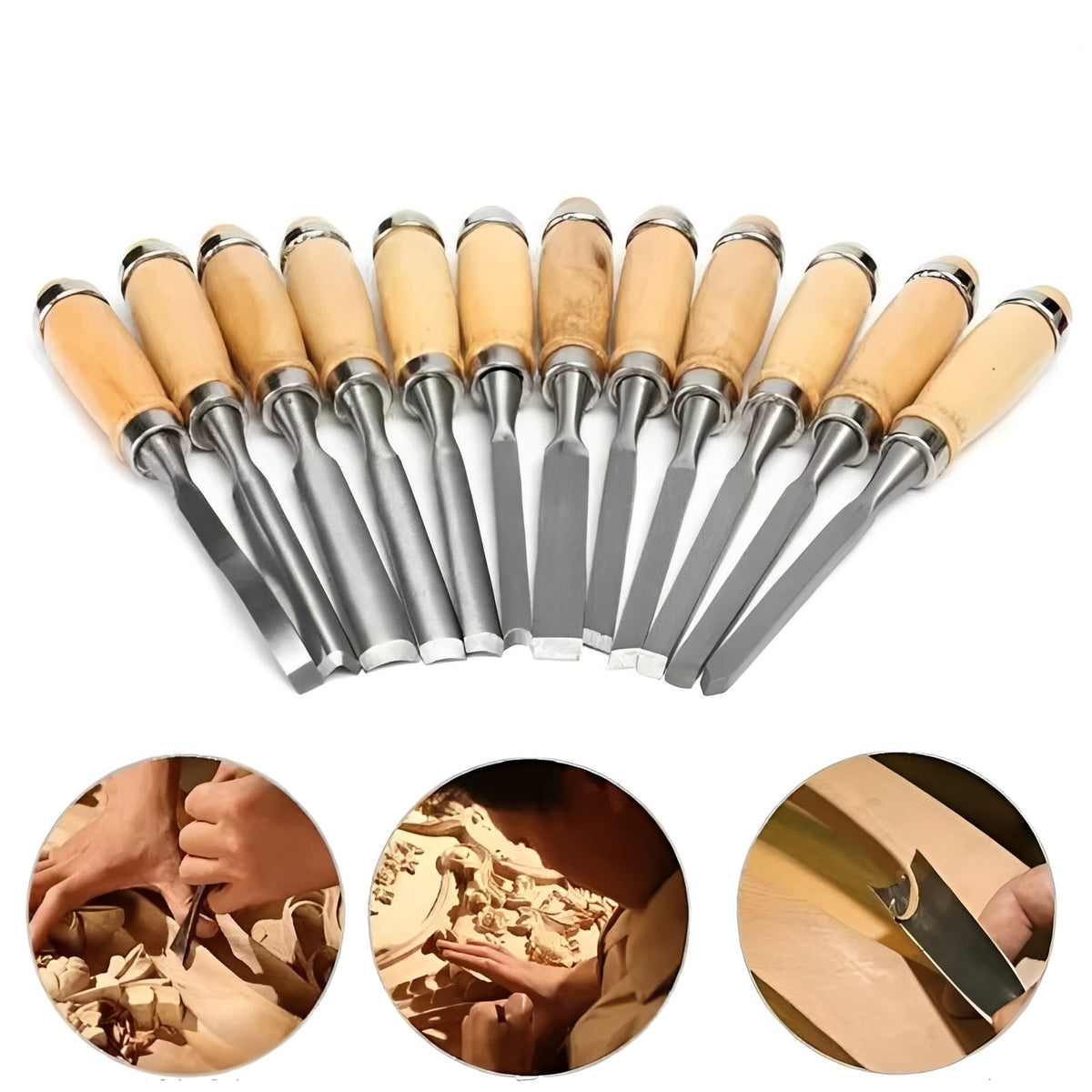 12-Piece Wood Carving Set with Ergonomic Grip Tools