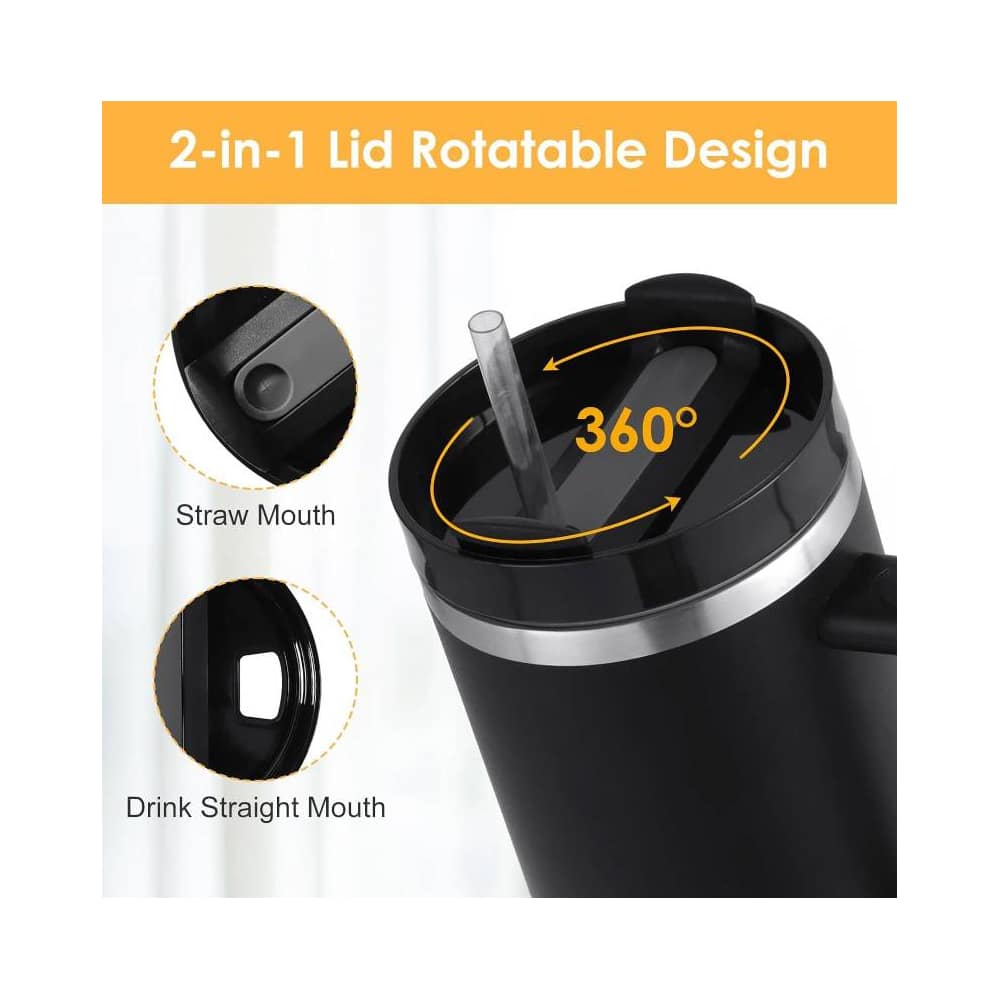 1200 Ml Insulated Tumbler with Handle, Lid and Straw for Hot and Cold Drinks