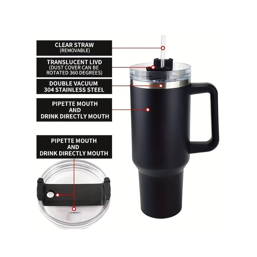 1200 Ml Insulated Tumbler with Handle, Lid and Straw for Hot and Cold Drinks
