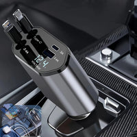 120W Compact Fast Car Charger with Retractable Cables and USB Ports