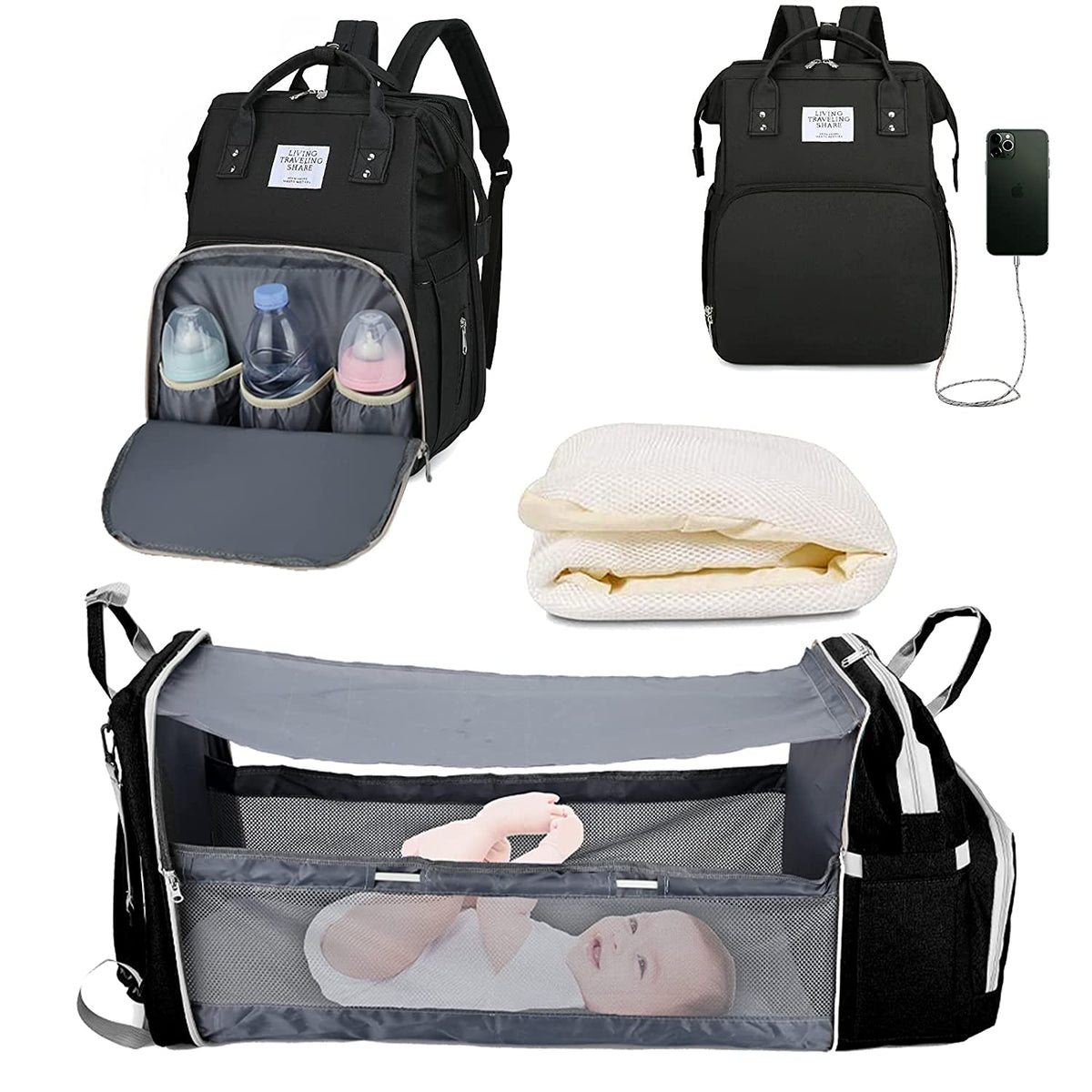 2-in-1 Baby Diaper Bag with Foldable Changing Station