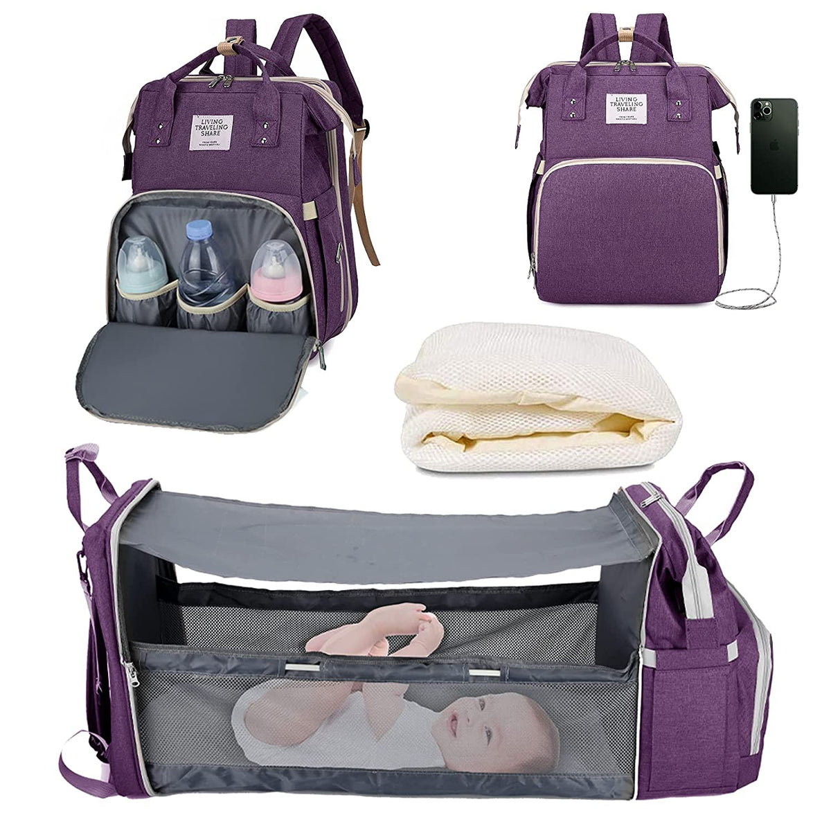 2-in-1 Baby Diaper Bag with Foldable Changing Station