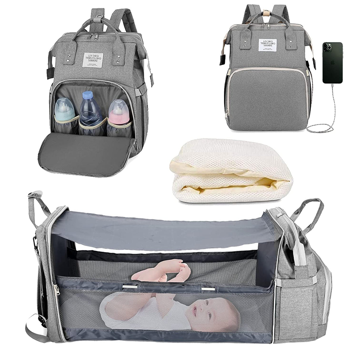 2-in-1 Baby Diaper Bag with Foldable Changing Station