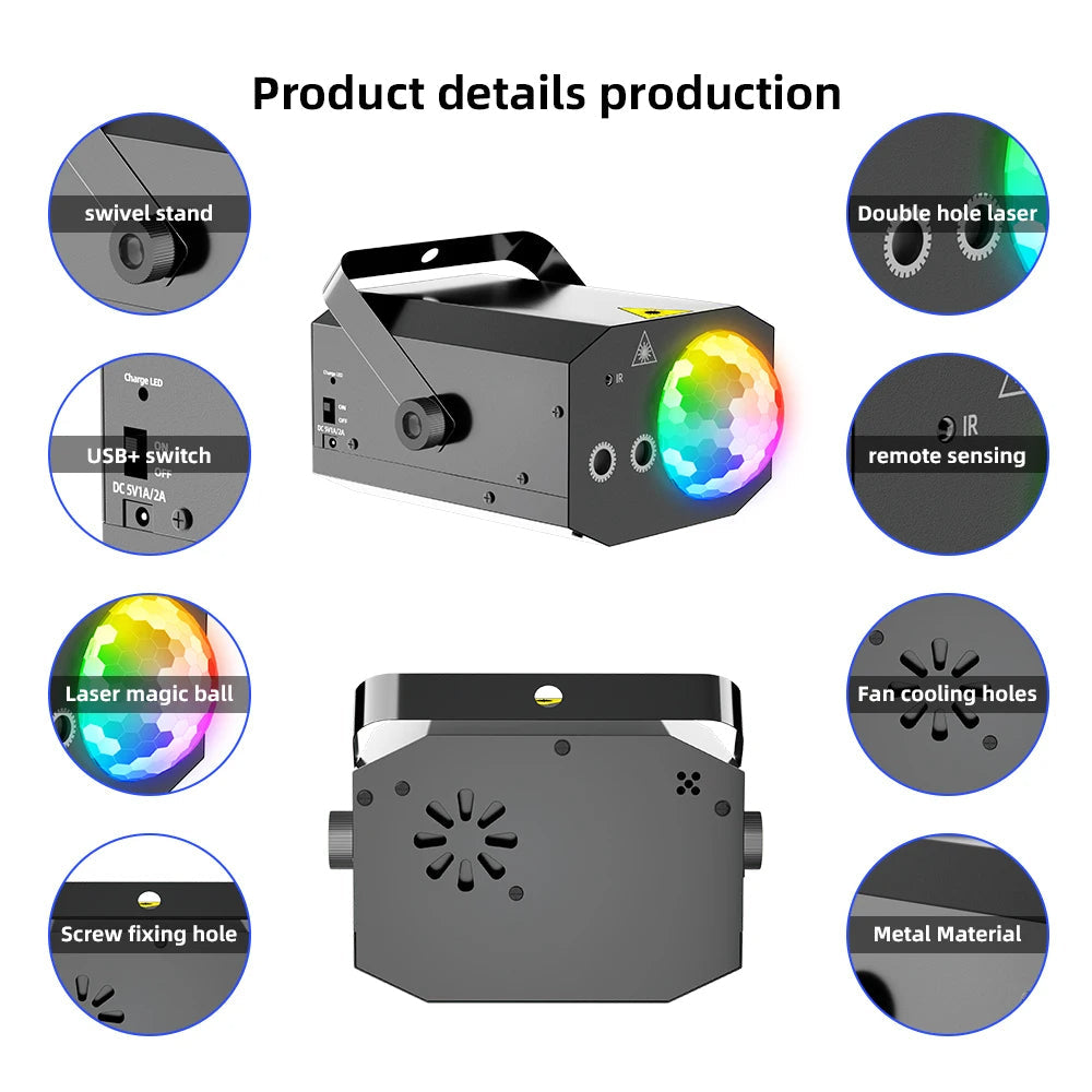 2-in-1 Laser Disco Light – Sound-Activated Strobe Light with Remote Control