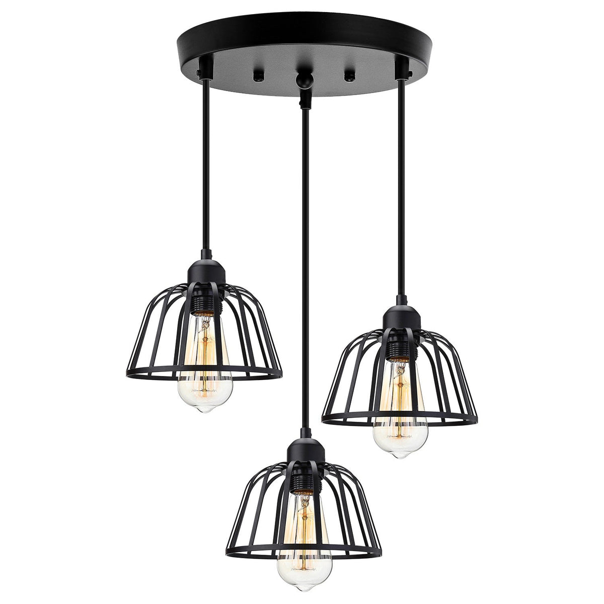 3-Light Height-Adjustable Pendant Light – Retro Industrial Style Iron and Metal for Living Room