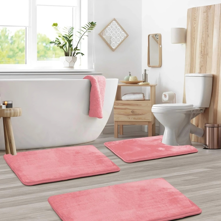3-Piece Memory Foam Bath Mat Set, Quick-Drying and Non-Slip with Velvety Soft Surface