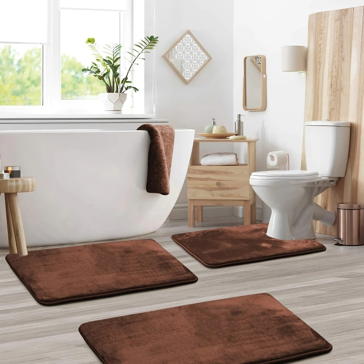 3-Piece Memory Foam Bath Mat Set, Quick-Drying and Non-Slip with Velvety Soft Surface