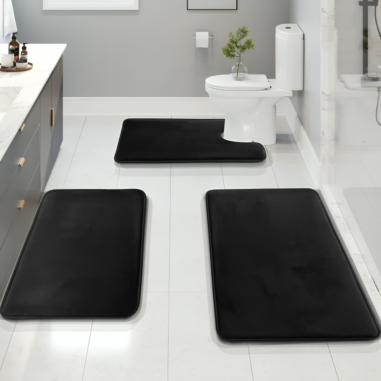 3-Piece Memory Foam Bath Mat Set, Quick-Drying and Non-Slip with Velvety Soft Surface