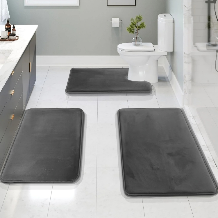 3-Piece Memory Foam Bath Mat Set, Quick-Drying and Non-Slip with Velvety Soft Surface