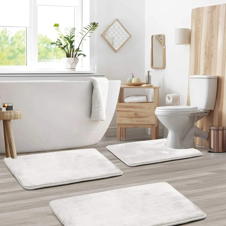3-Piece Memory Foam Bath Mat Set, Quick-Drying and Non-Slip with Velvety Soft Surface