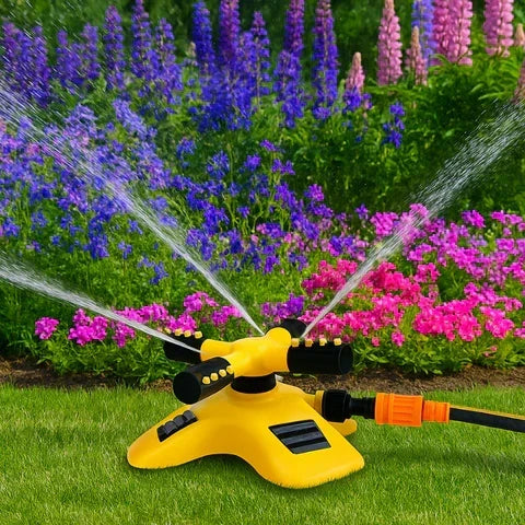 360° Rotating Lawn Sprinkler - Stable with Multi-Angle Adjustable Nozzles for Even Watering in Large Gardens