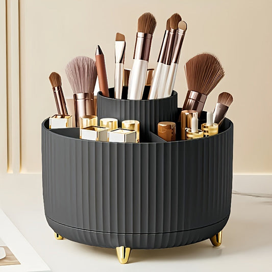 360° Rotating Makeup Organizer – Plastic Cosmetic Storage Box with 5 Compartments