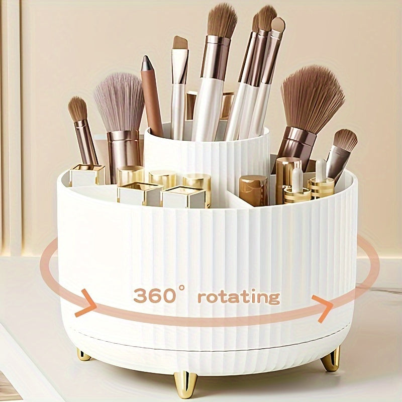 360° Rotating Makeup Organizer – Plastic Cosmetic Storage Box with 5 Compartments