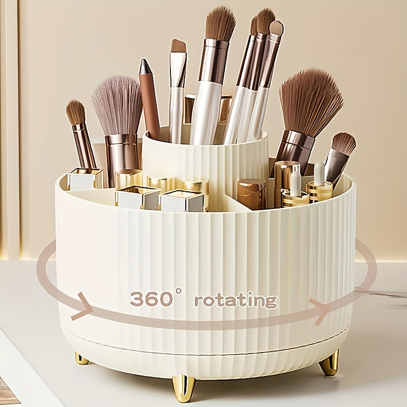 360° Rotating Makeup Organizer – Plastic Cosmetic Storage Box with 5 Compartments